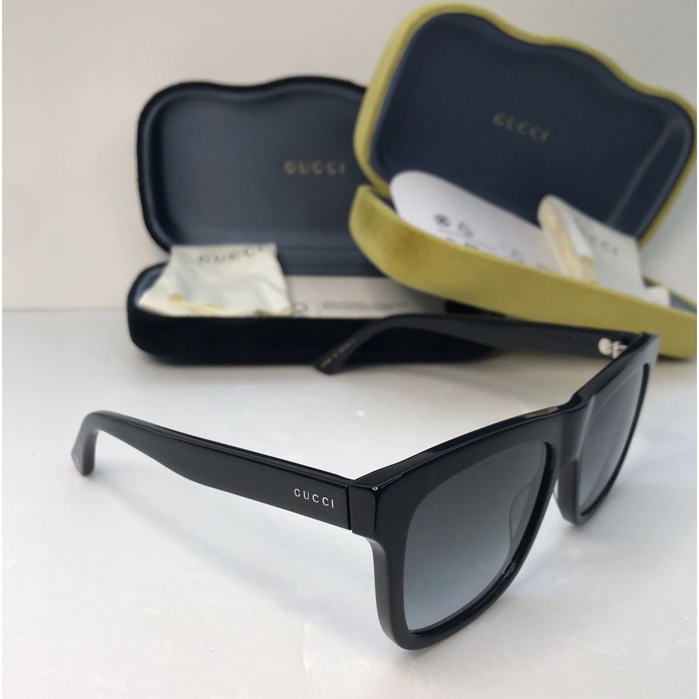New Authentic Gucci Grey Rectangular Sunglasses GG0158SN 001 - Picture 7 of 12
